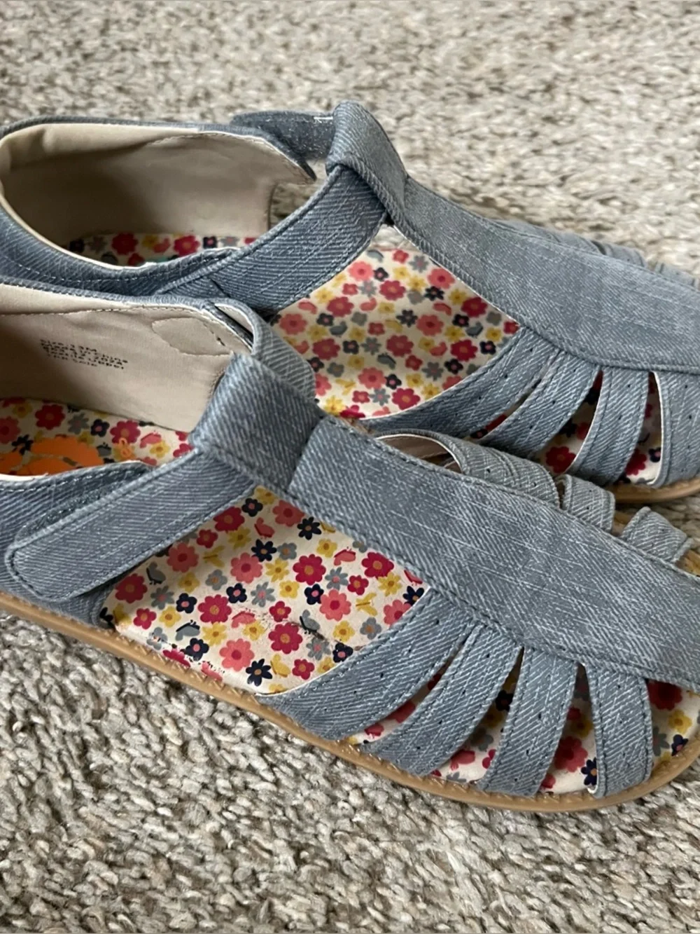 Livie & Luca Blue Girls Sandals with Floral Insole Size 13